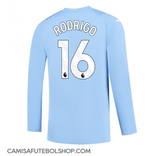 Camisa de time de futebol Manchester City Rodri Hernandez #16 Replicas 1º Equipamento 2023-24 Manga Comprida